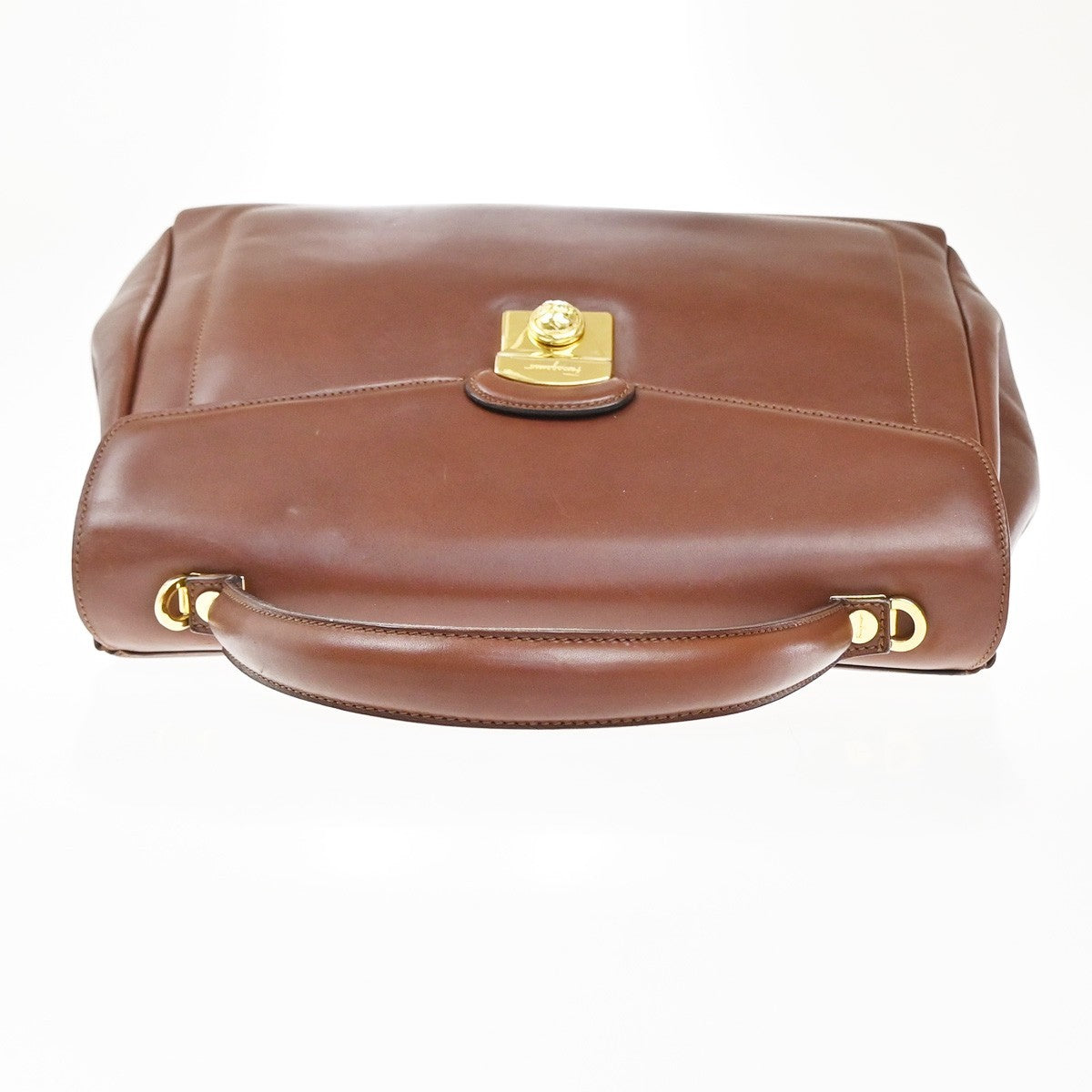 SALVATORE FERRAGAMO Logo Flap Shoulder Hand Bag Leather Brown GHW Italy 67MA410