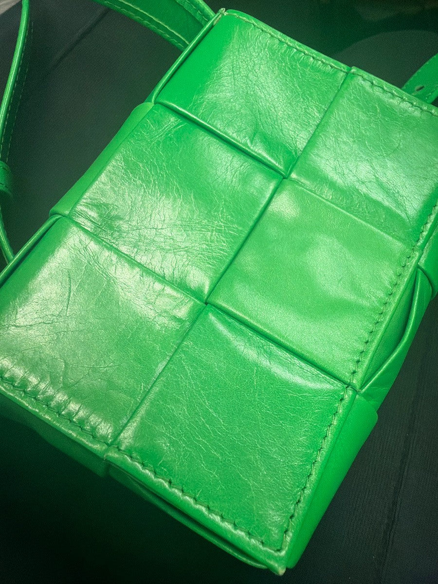 BOTTEGA VENETA Logo Candy Cassette Mini Shoulder Bag Leather Green Italy 79RQ072