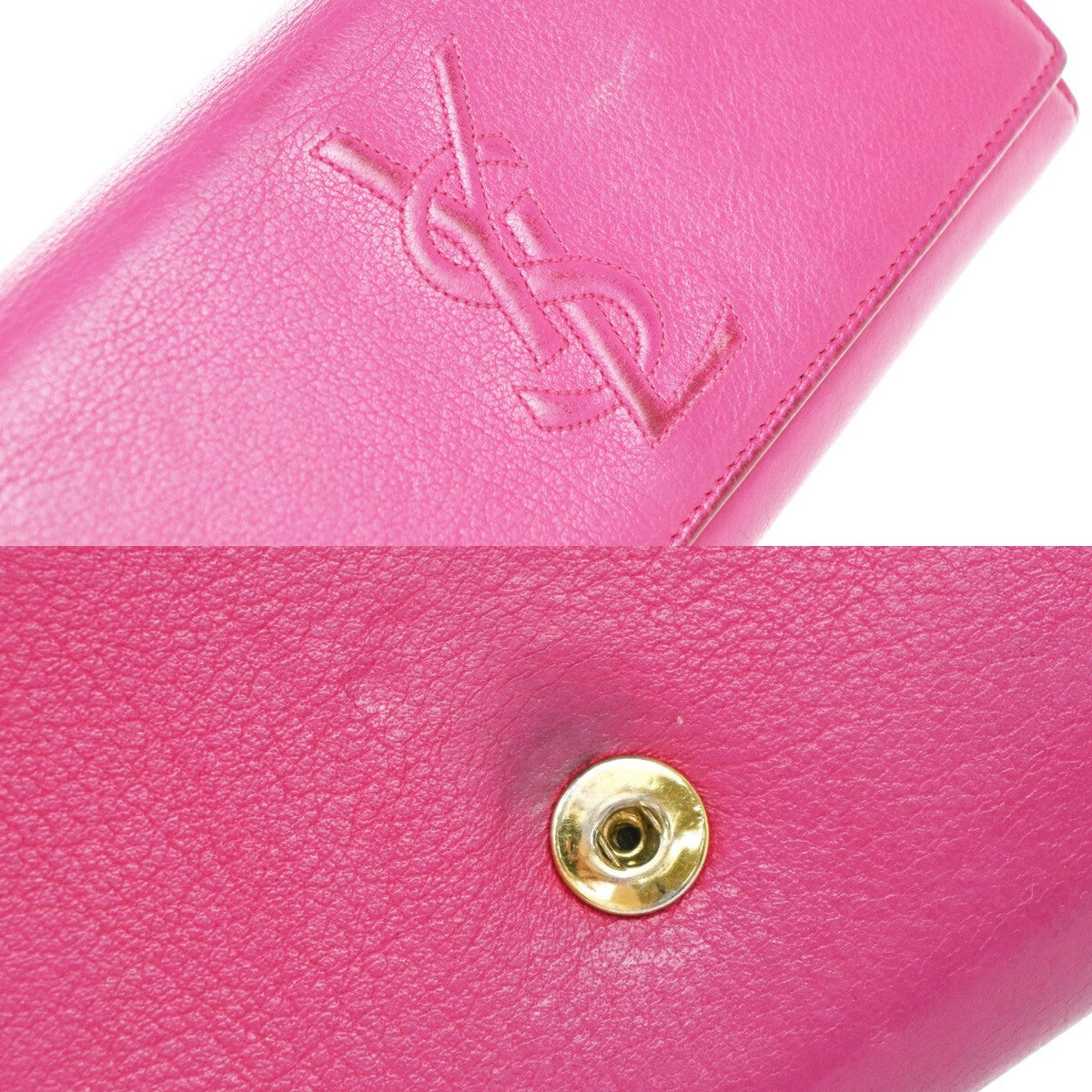 YVES SAINT LAURENT YSL Logo Long Zipper Wallet Leather Pink 66EE518