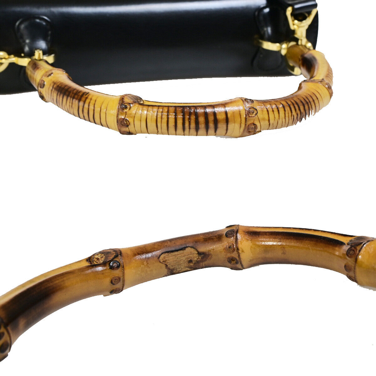GUCCI Logo Bamboo 2Way Small Shoulder Hand Bag Leather Black GHW Italy 609RK553