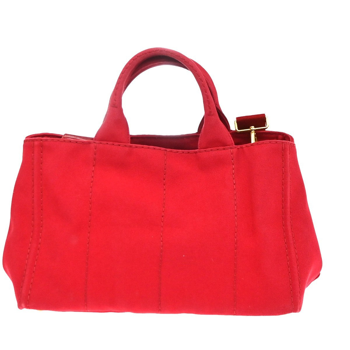 PRADA Logo Canapa 2Way Shoulder Hand Bag Canvas Leather Red GHW 79YH925