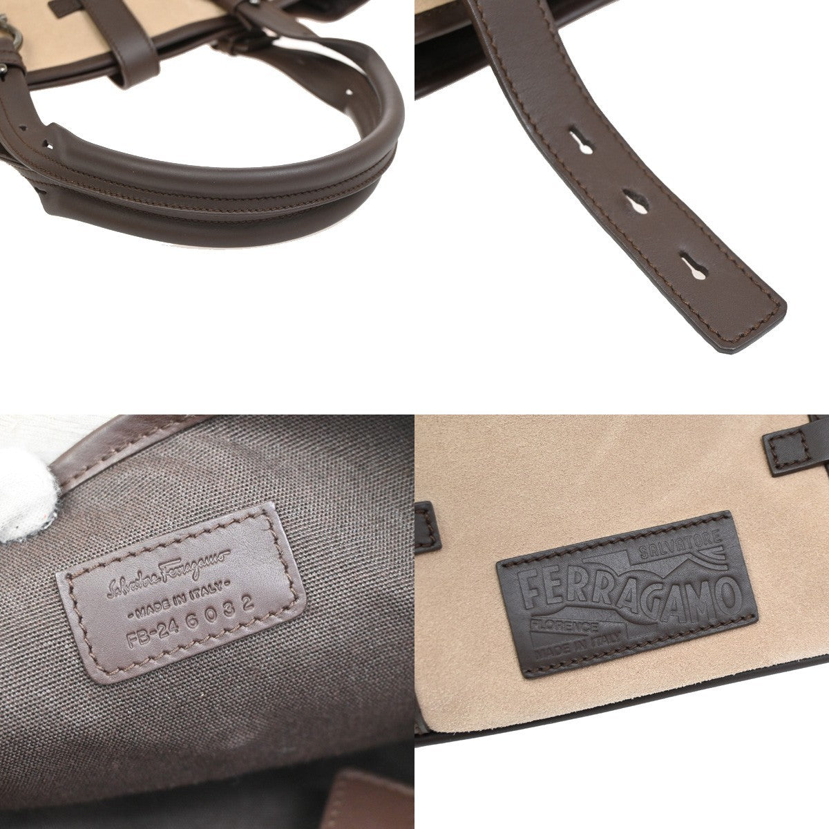 SALVATORE FERRAGAMO Logo Gancini Tote Bag Suede Leather Brown SHW Italy 36DA266