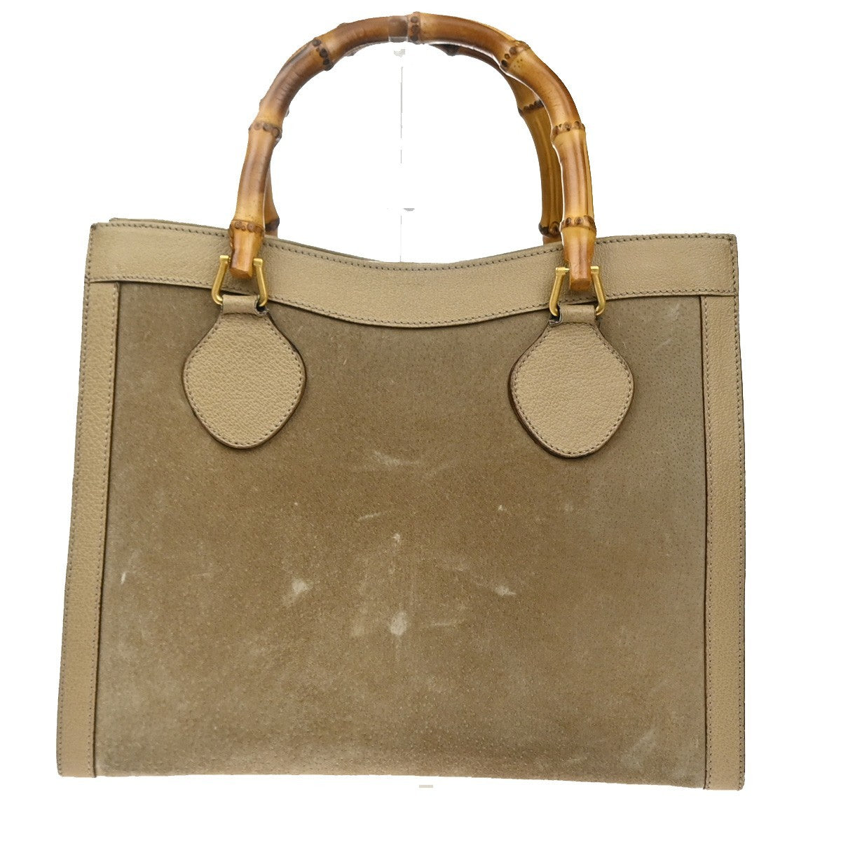 GUCCI Logo Bamboo Handle Tote Hand Bag Suede Leather Beige GHW Italy 38MA593