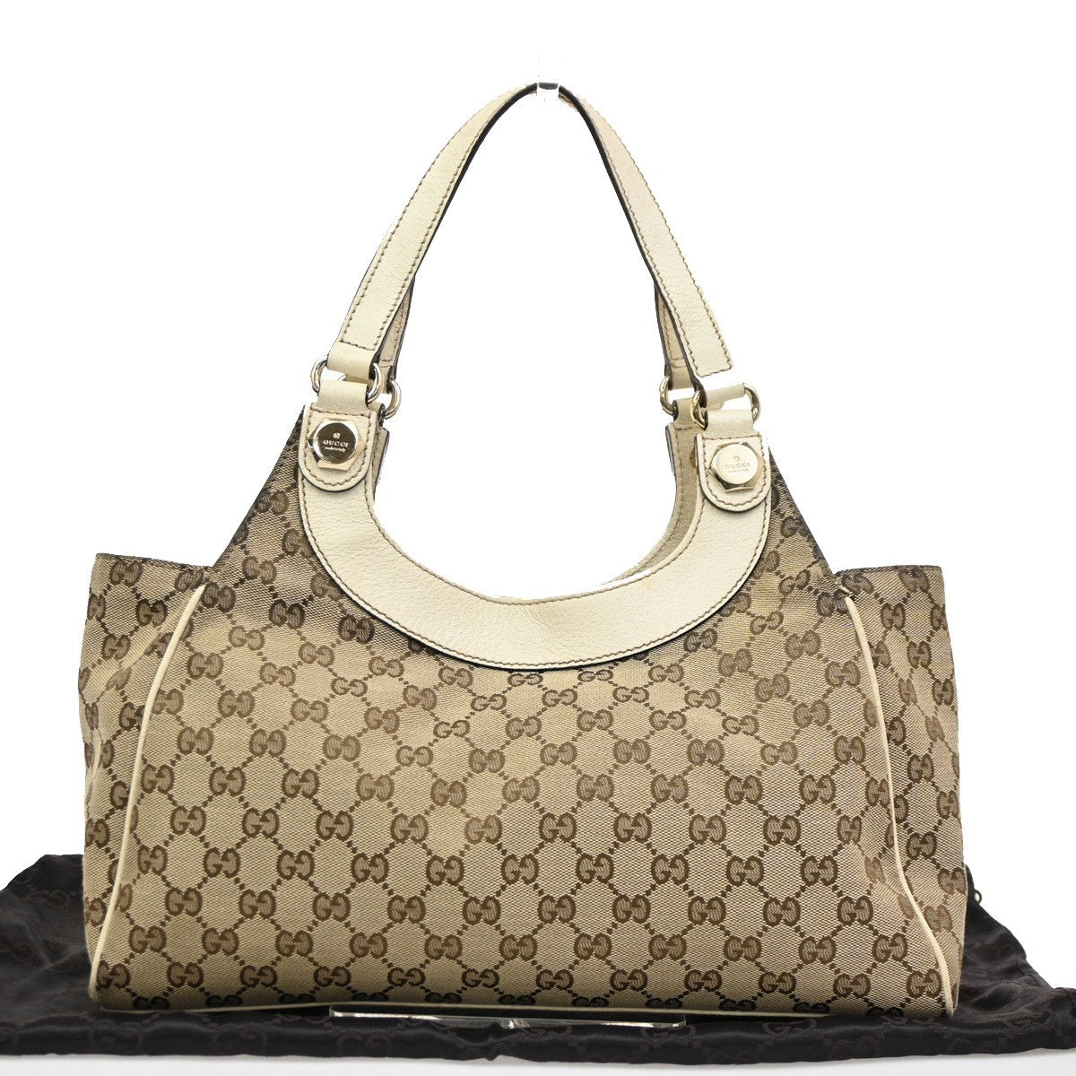 GUCCI GG Pattern Charmy Handbag Canvas Leather Beige GHW Italy 86DA225