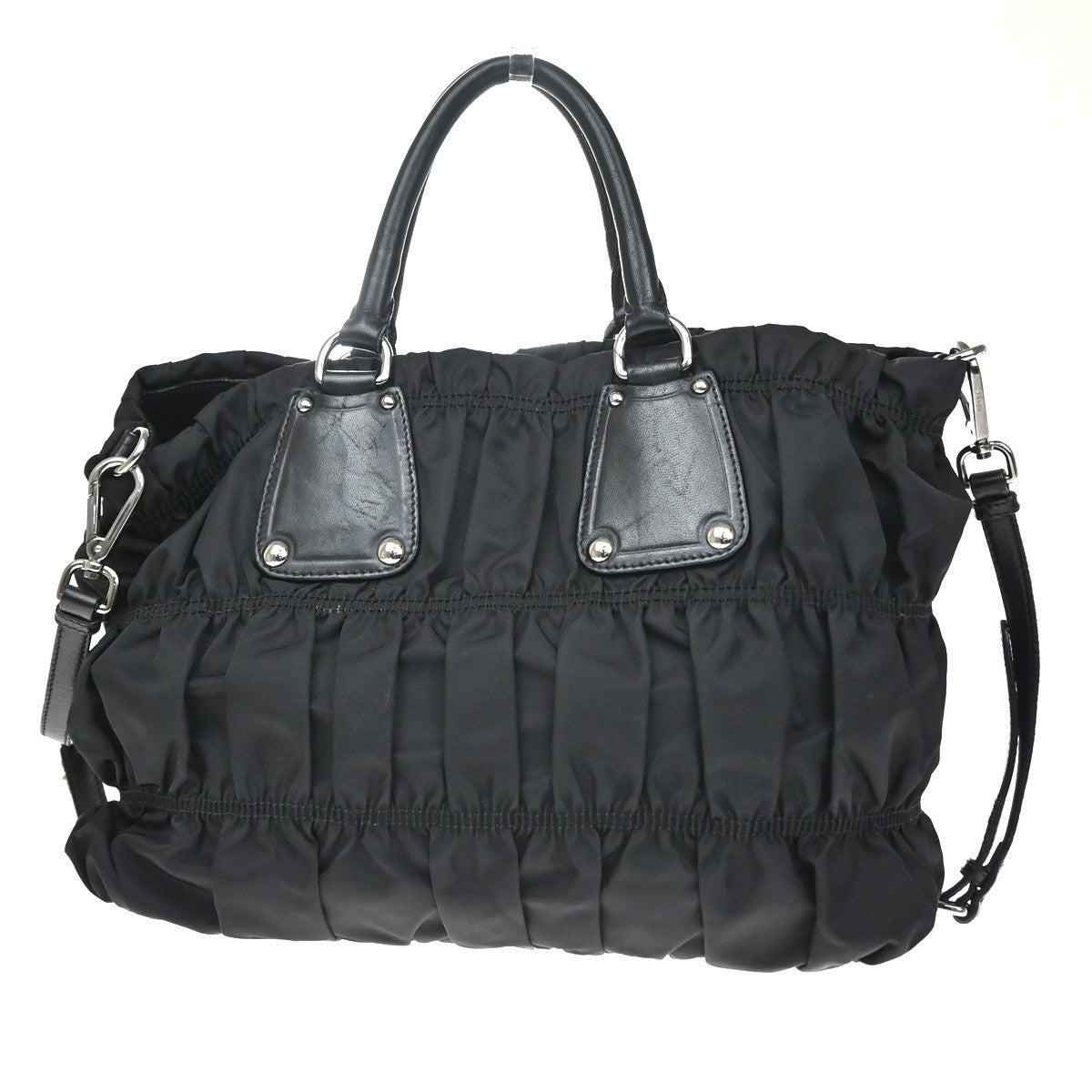 PRADA Tessuto  Gaufre 2Way Shoulder Hand Bag Nylon Leather Black SHW 86YJ140