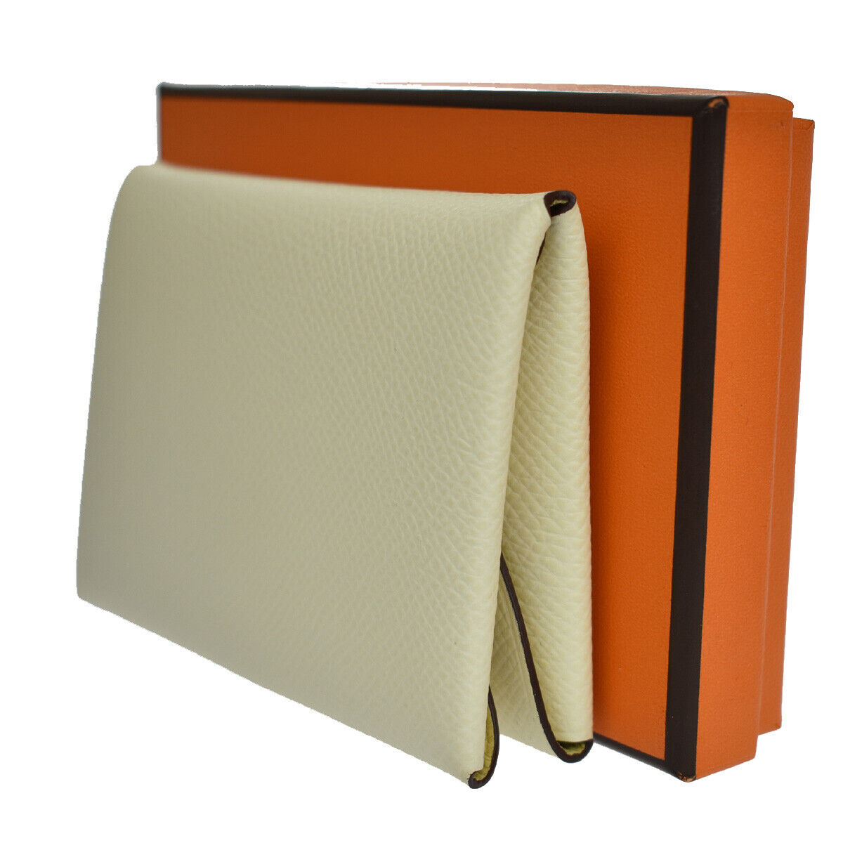 HERMES Calvi Duo Card Case Wallet Bicolor Veau Epsom Nata Jaune Poussin 50YC791