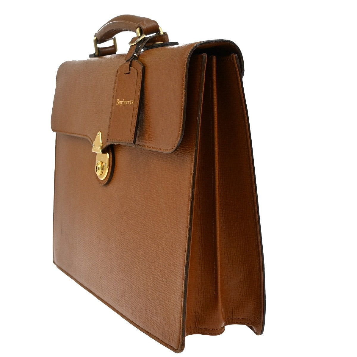 Burberrys Logo Business Briefcase Hand Bag Leather Brown GHW 09YH813