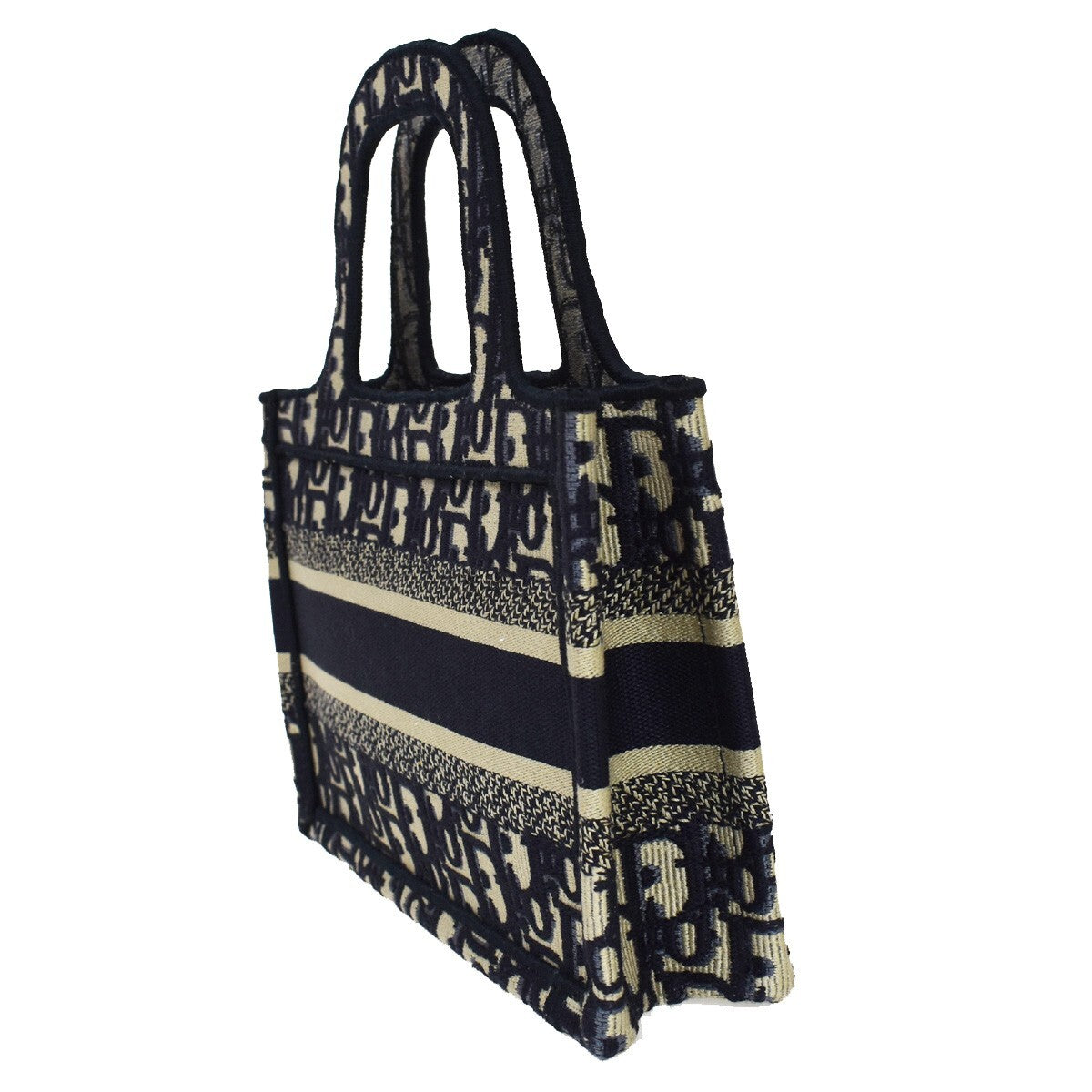 CHRISTIAN DIOR Logo OBLIQUE Mini Hand Bag Canvas Navy Blue Italy 373LC335