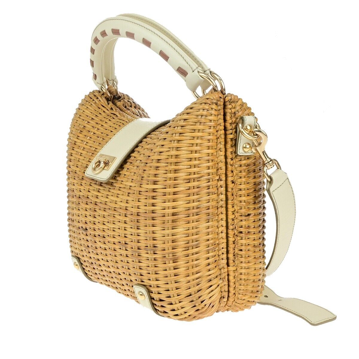 SALVATORE FERRAGAMO Basket Gancini 2Way Shoulder Bag Straw Leather BN WE 88EC604