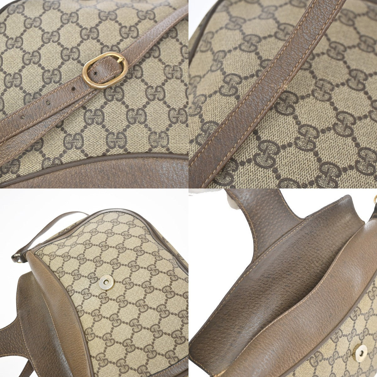 GUCCI Logo Web Sherry GG Pattern Shoulder Bag PVC Leather Brown Italy 04YJ170