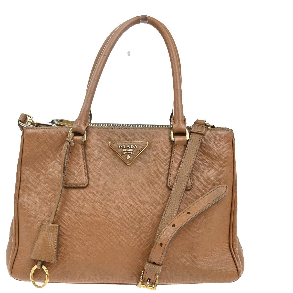 PRADA Logo 2Way Shoulder Hand Bag Saffiano Leather Beige GHW Italy 70EF793