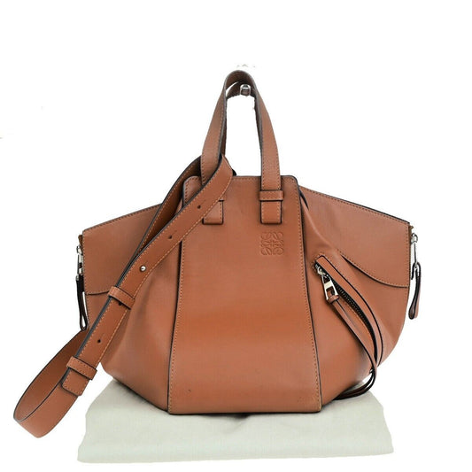 LOEWE Logo Hammock 2Way Shoulder Hand Bag Leather Brown SHW Spain 95EC945