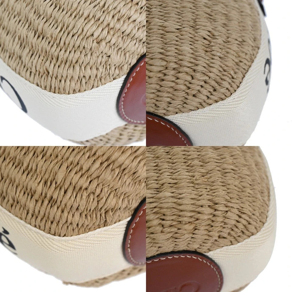 55.Live CHLOE Woody Small Basket Shoulder Bag 2Way Canvas Leather Paper 93RH257