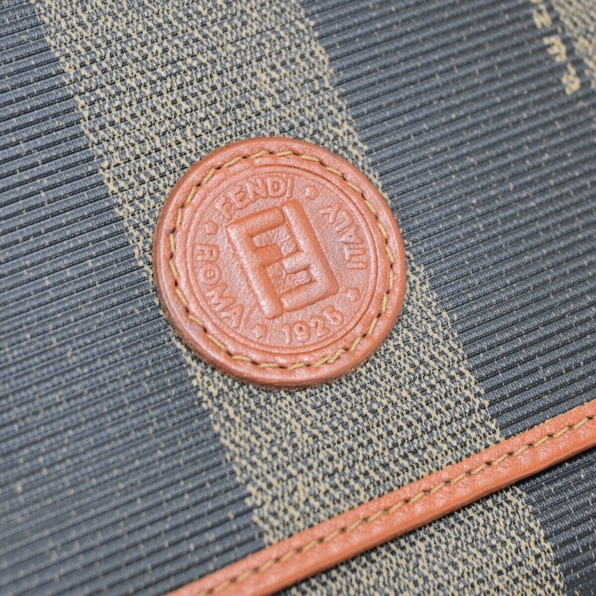 FENDI Logo Pequin Trifold Compact Wallet PVC Leather Brown Black Italy 05KA408