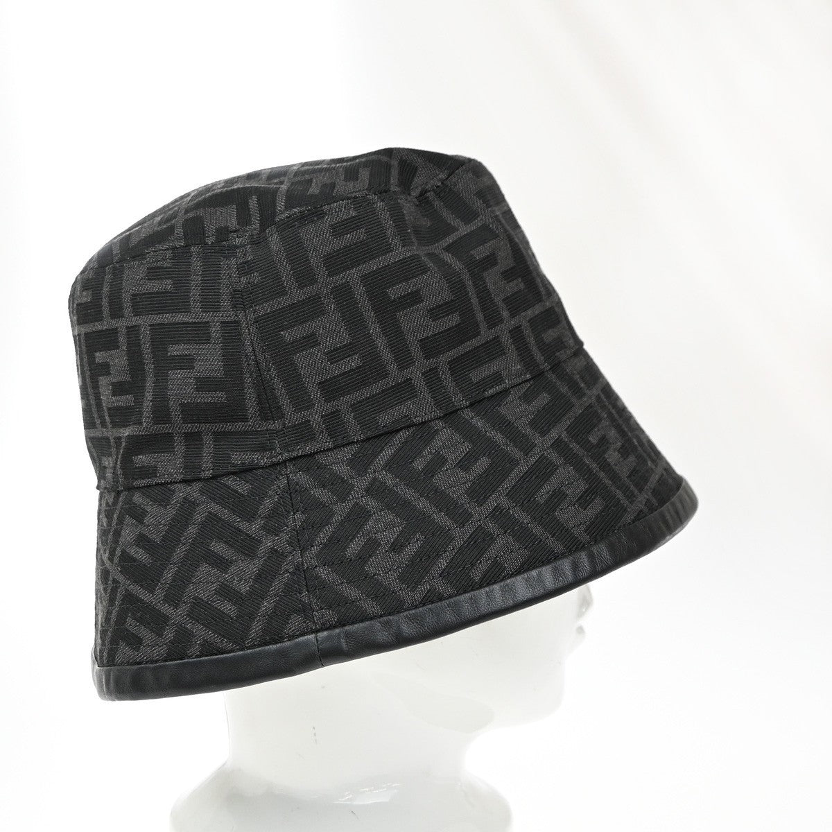FENDI Logo Zucca Pattern Bucket Hat Size S Cotton Polyester Black 82RP009