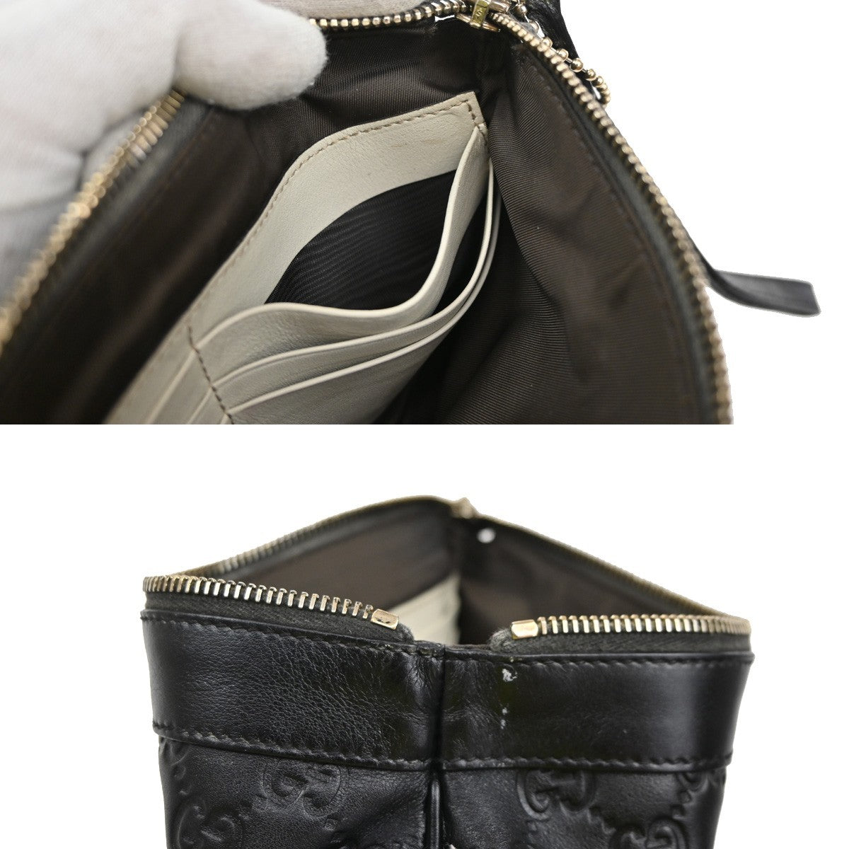 GUCCI Logo Guccissima Clutch Bag Embossing Leather Wristlet Black 65SA099