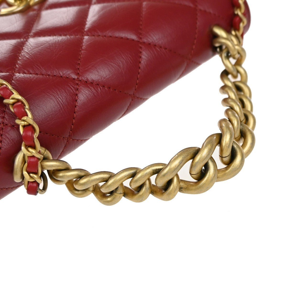 CHANEL CC 2Way Matelasse Chain Shoulder Hand Bag Calfskin Leather Red 369RP075