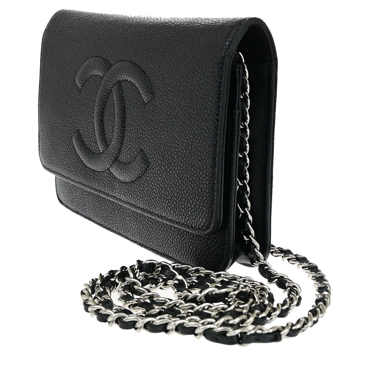 CHANEL CC Logo GST Chain Shoulder Bag Wallet Caviar Skin Leather BK SHW 390RF144