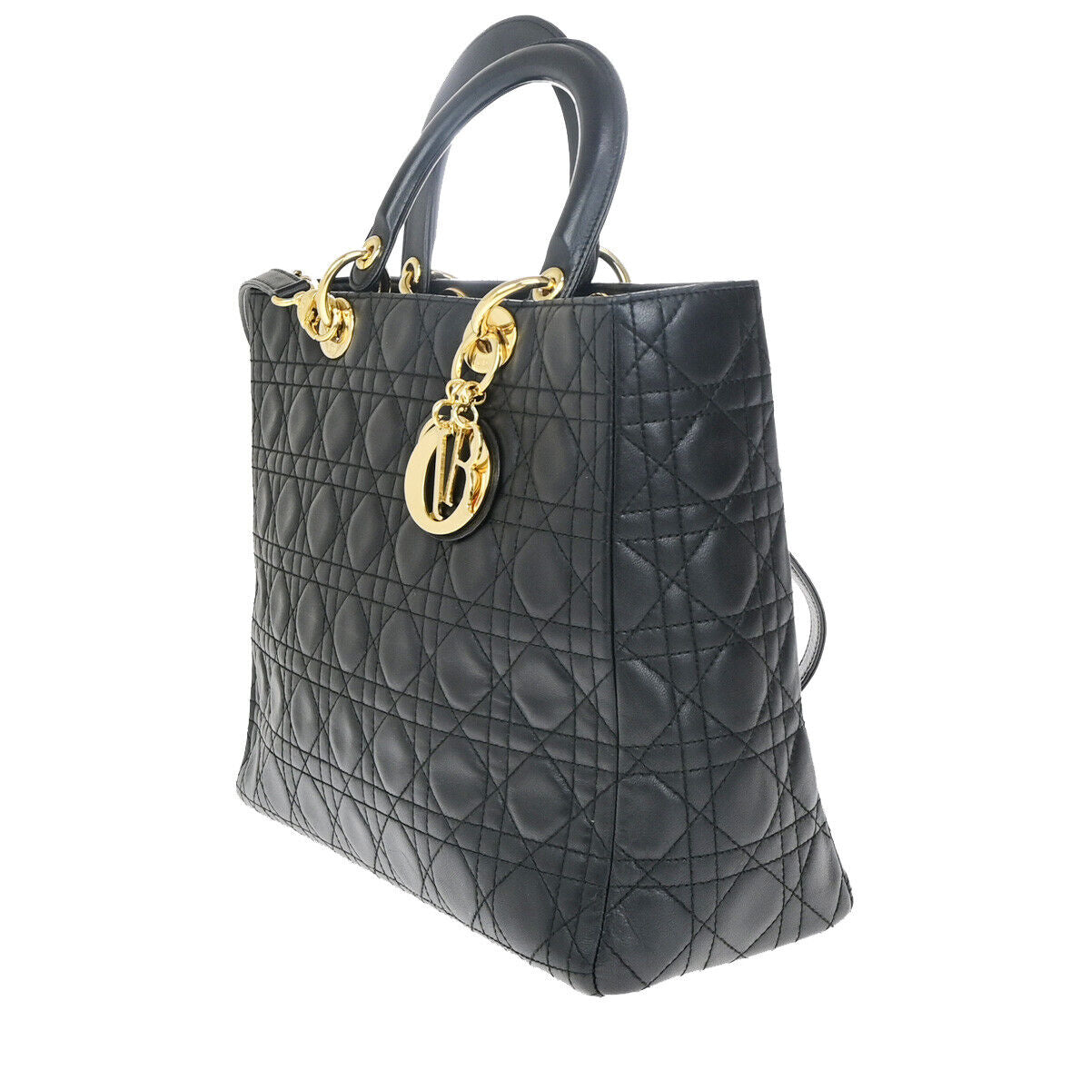 CHRISTIAN DIOR Logo Lady Cannage 2Way Shoulder Hand Bag Leather BE GHW 367RK664