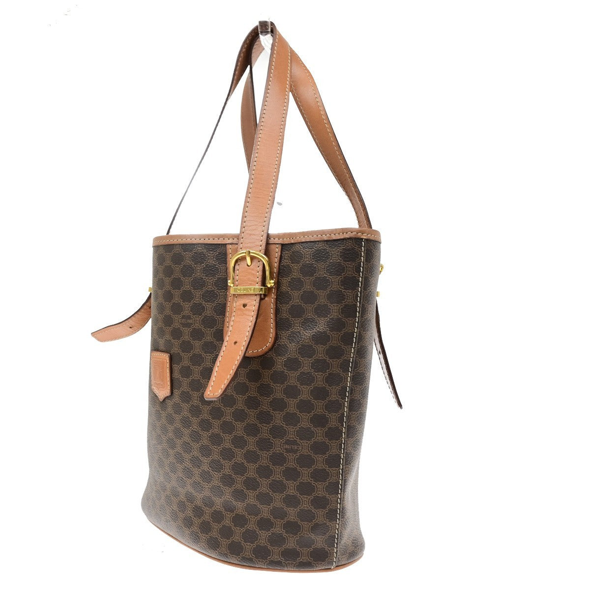 CELINE Logo Macadam Pattern Shoulder Tote Bag PVC Leather Brown GHW 35KD192