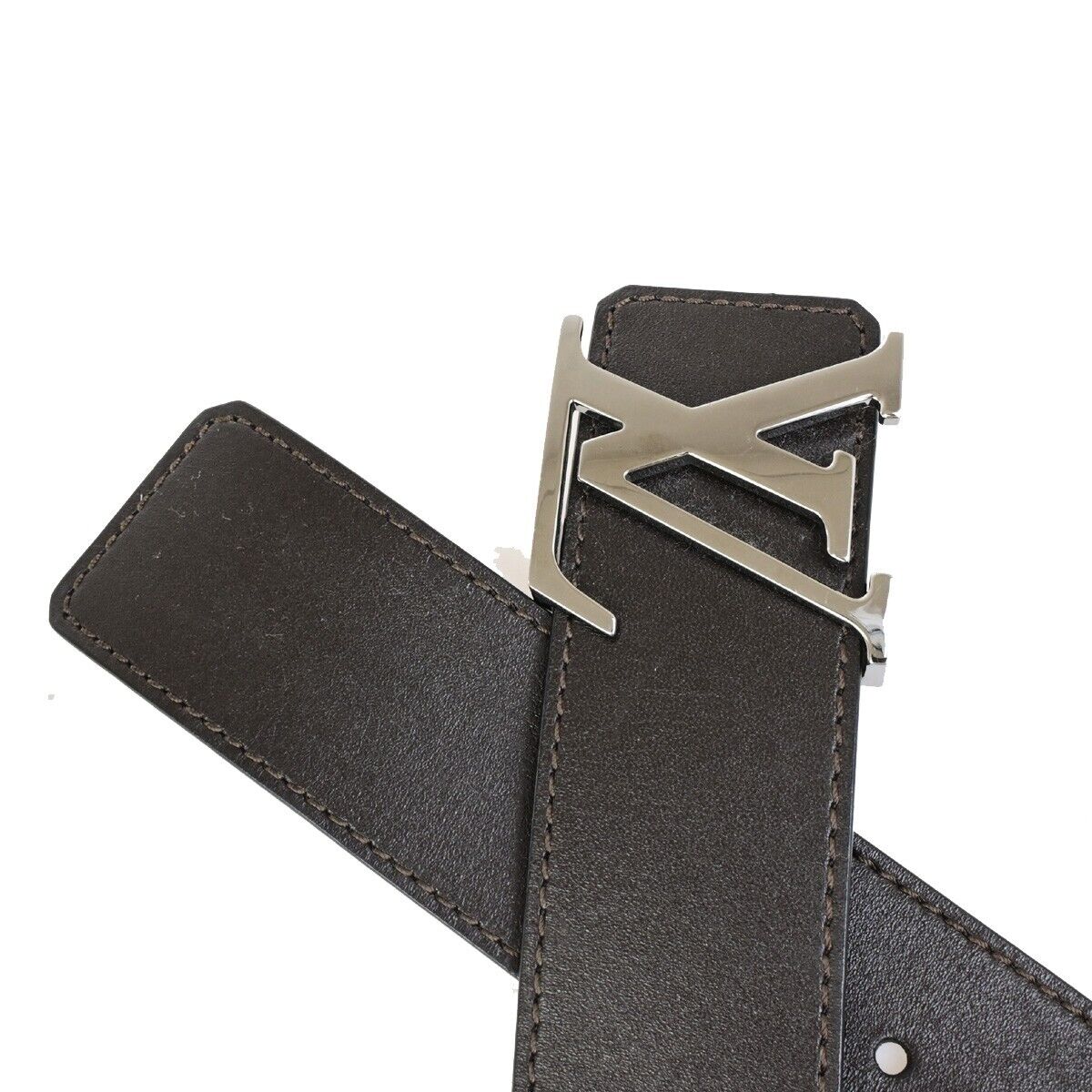 LOUIS VUITTON Ceinture Initiales Belt Leather Brown 85/34 Spain M9887 33FB327