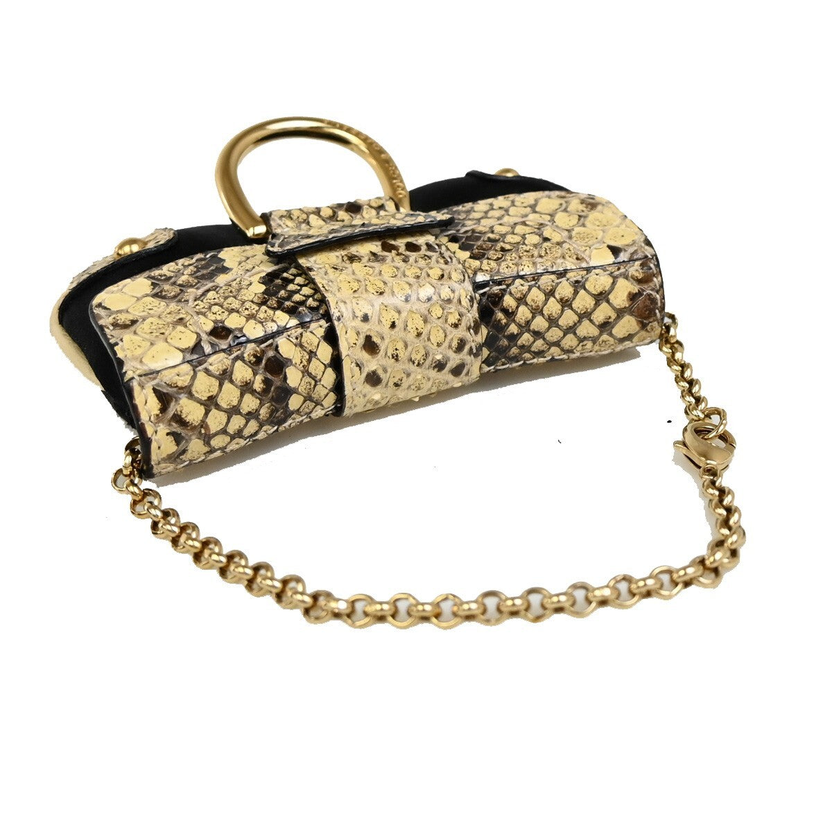 DOLCE & GABBANA Chain Coin Case Satin Exotic Leather Brown Black 02EE272