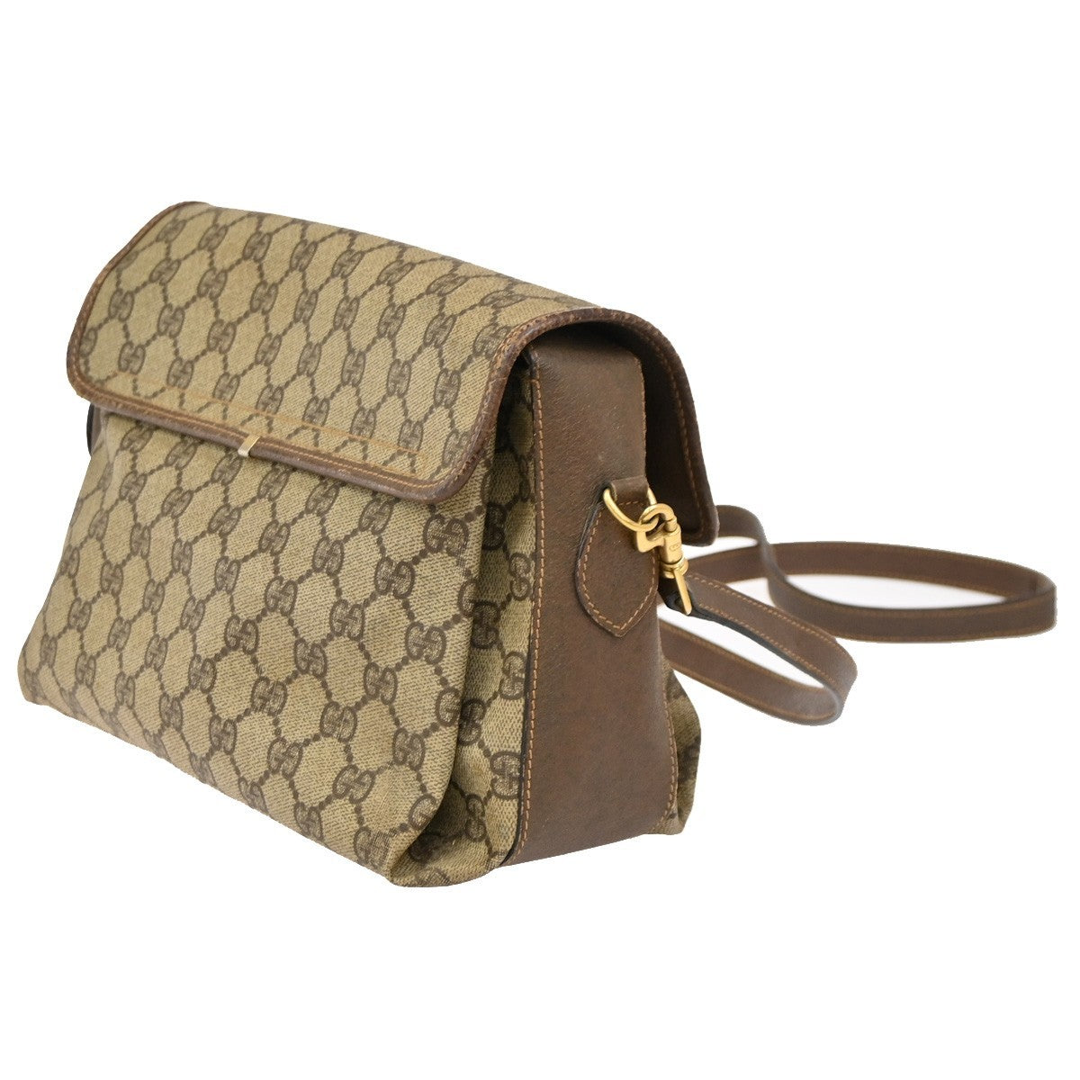 GUCCI Logo GG Pattern Shoulder Bag PVC Leather Brown GHW Italy 04DA118