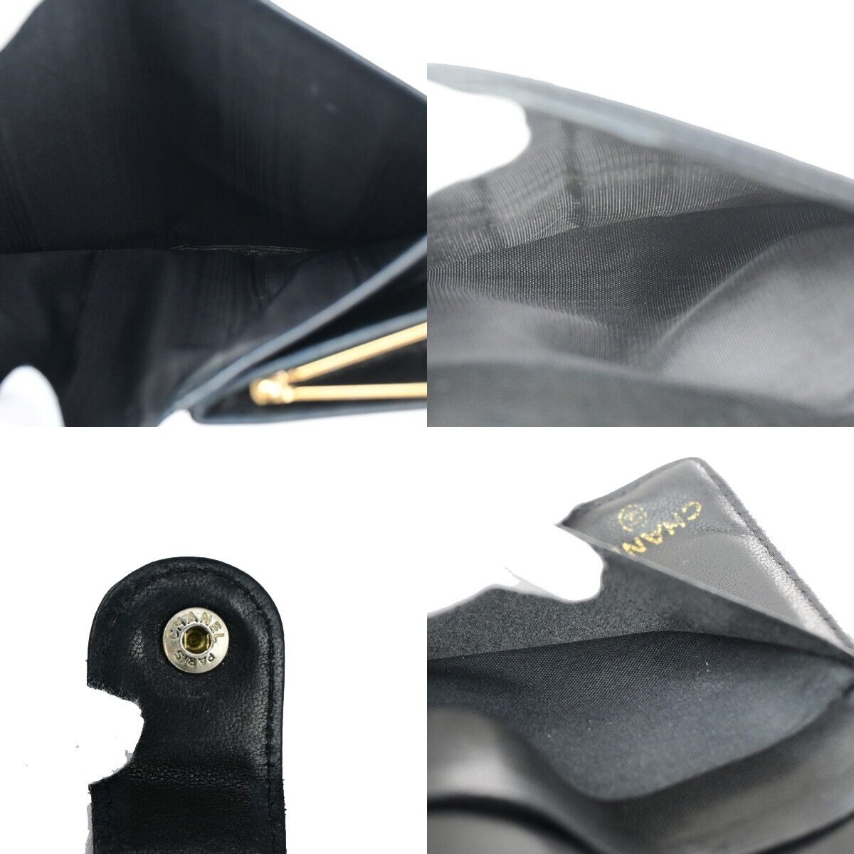 CHANEL CC Long Bifold Wallet Purse Caviar Skin Leather Black GHW Vintage 30SH861