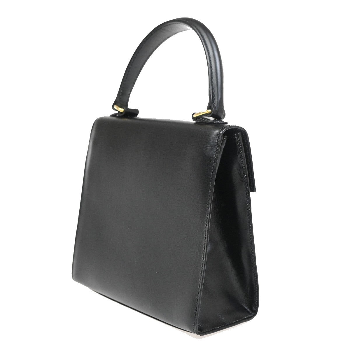 CELINE Logo Top Handle Hand Bag Leather Black GHW Italy 76EG223