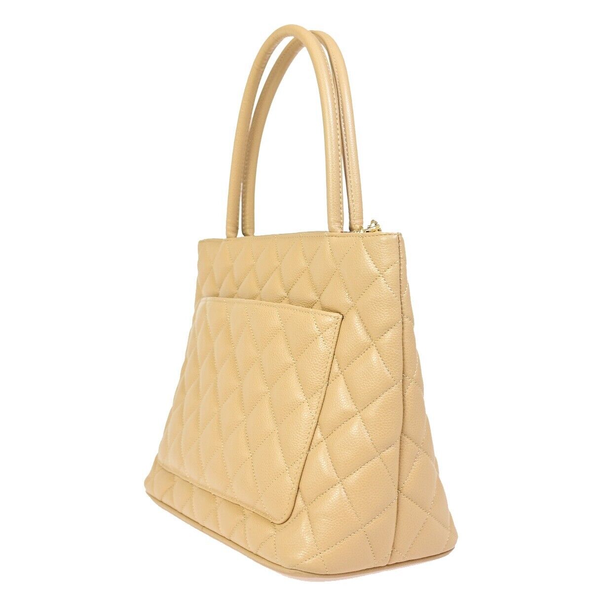 CHANEL CC Logo Medallion Shoulder Tote Bag Caviar Skin Leather BE GHW 611RJ846