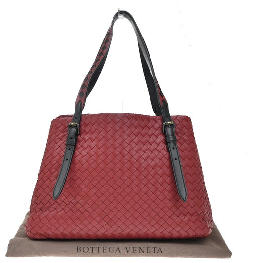 BOTTEGA VENETA Logo Intrecciato Shoulder Hand Bag Leather Red Italy 47RF991