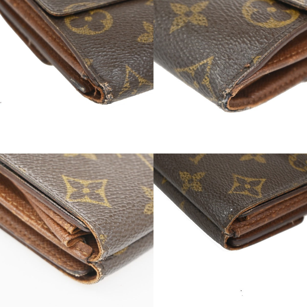 LOUIS VUITTON LV Logo 2 Set Bifold Wallet Monogram Leather Brown 05KC357