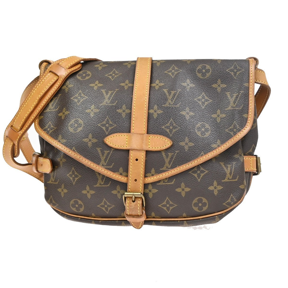LOUIS VUITTON Logo Saumur 30 Shoulder Bag Monogram Leather Brown M42256 72KC902