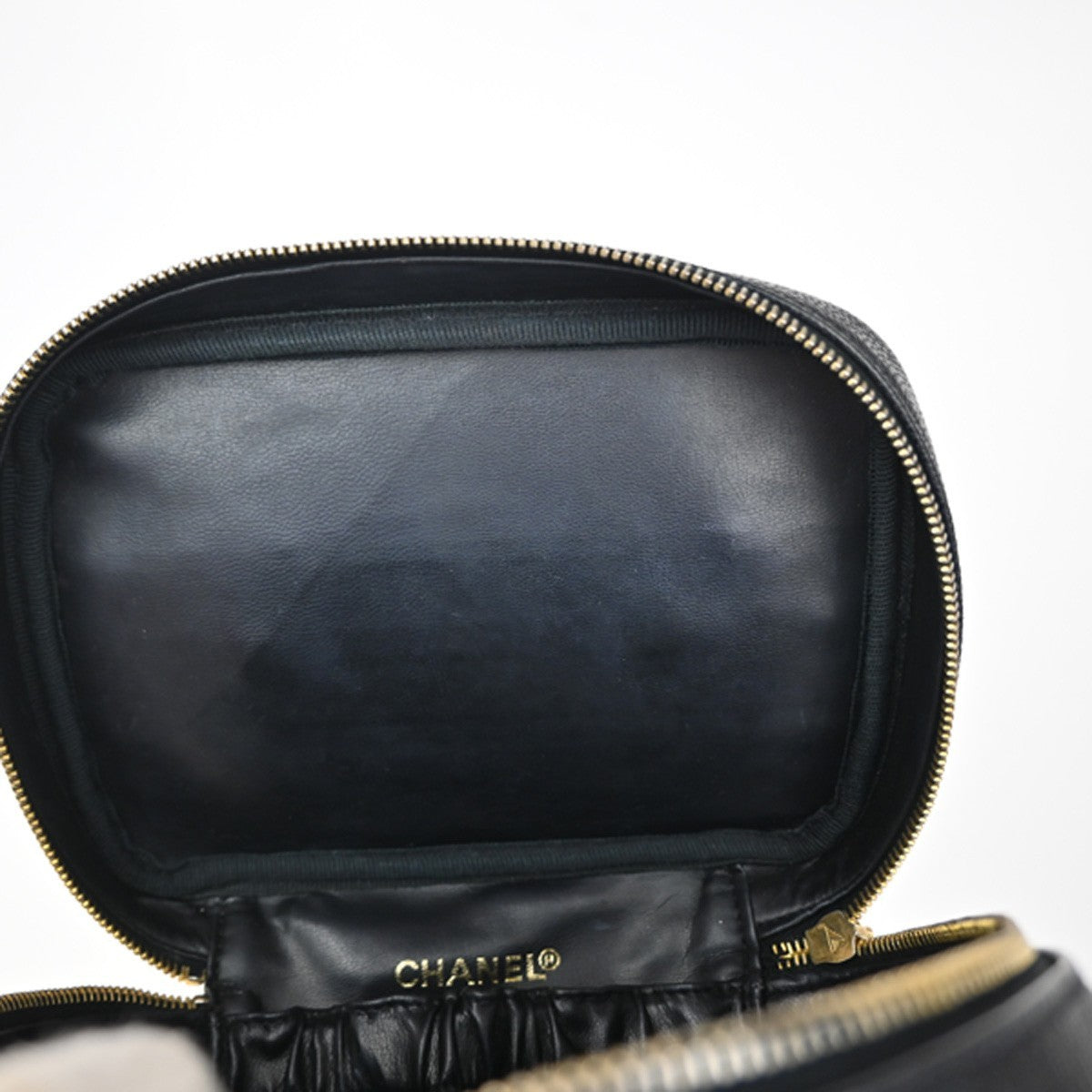 CHANEL CC Logo Vanity Hand Bag Grained Calfskin Leather Black GHW VTG 18RQ016