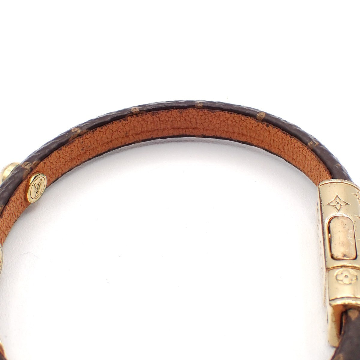 LOUIS VUITTON LV Logo Yummy Bracelet Monogram Leather Brown GHW M6435F 05EG106