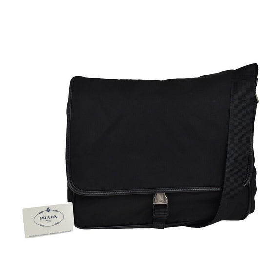 PRADA MILANO Logo Tessuto Crossbody Shoulder Bag Nylon Leather Black 36JH644