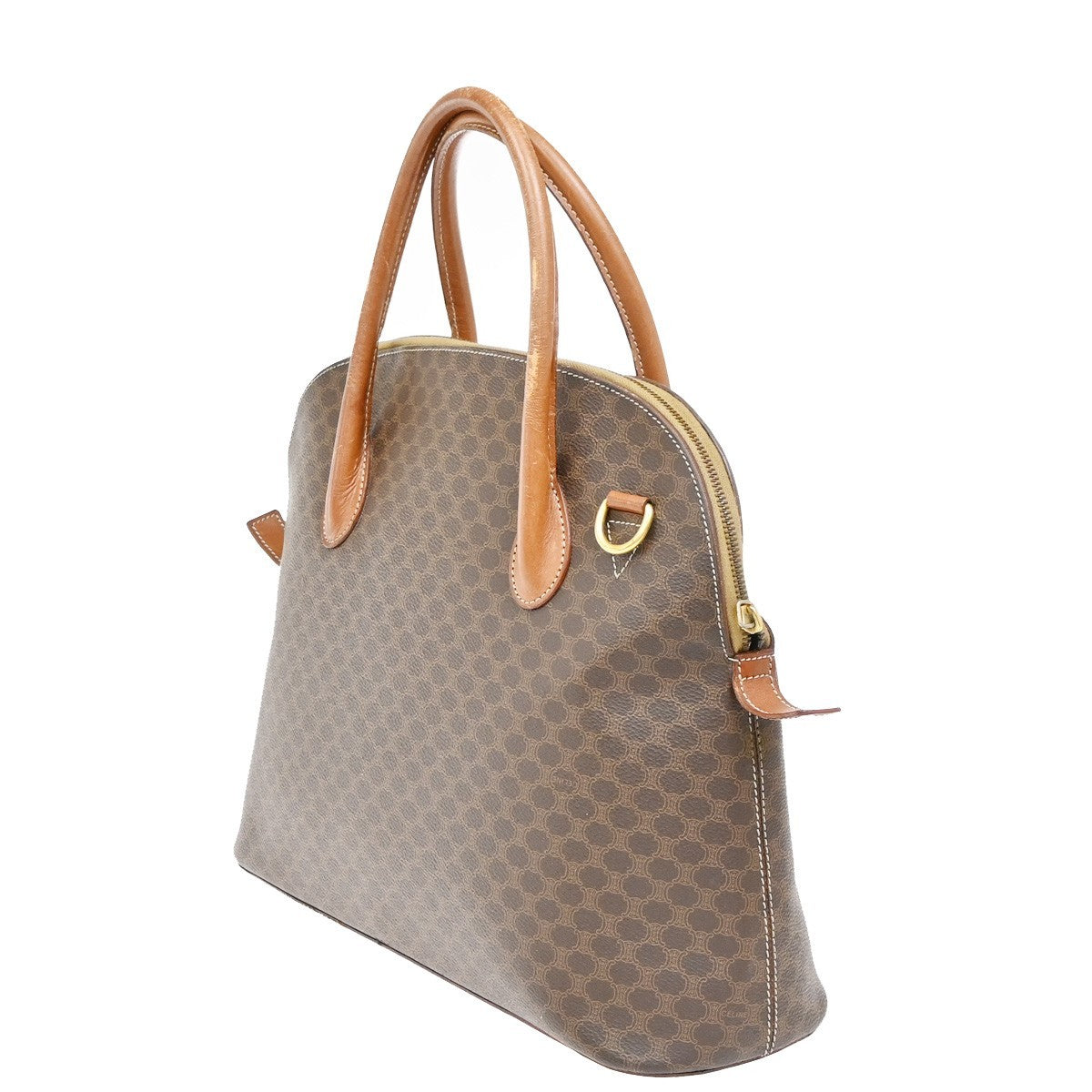 CELINE Logo Macadam Pattern Hand Bag PVC Leather Brown GHW Italy 69ZA264
