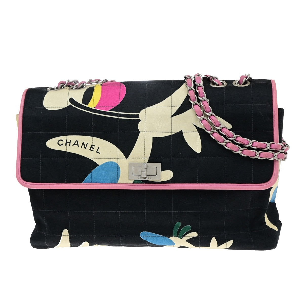 CHANEL CC Logo 2.55 Reissue Chocolate Bar Shoulder Bag Canvas Black 673RP191