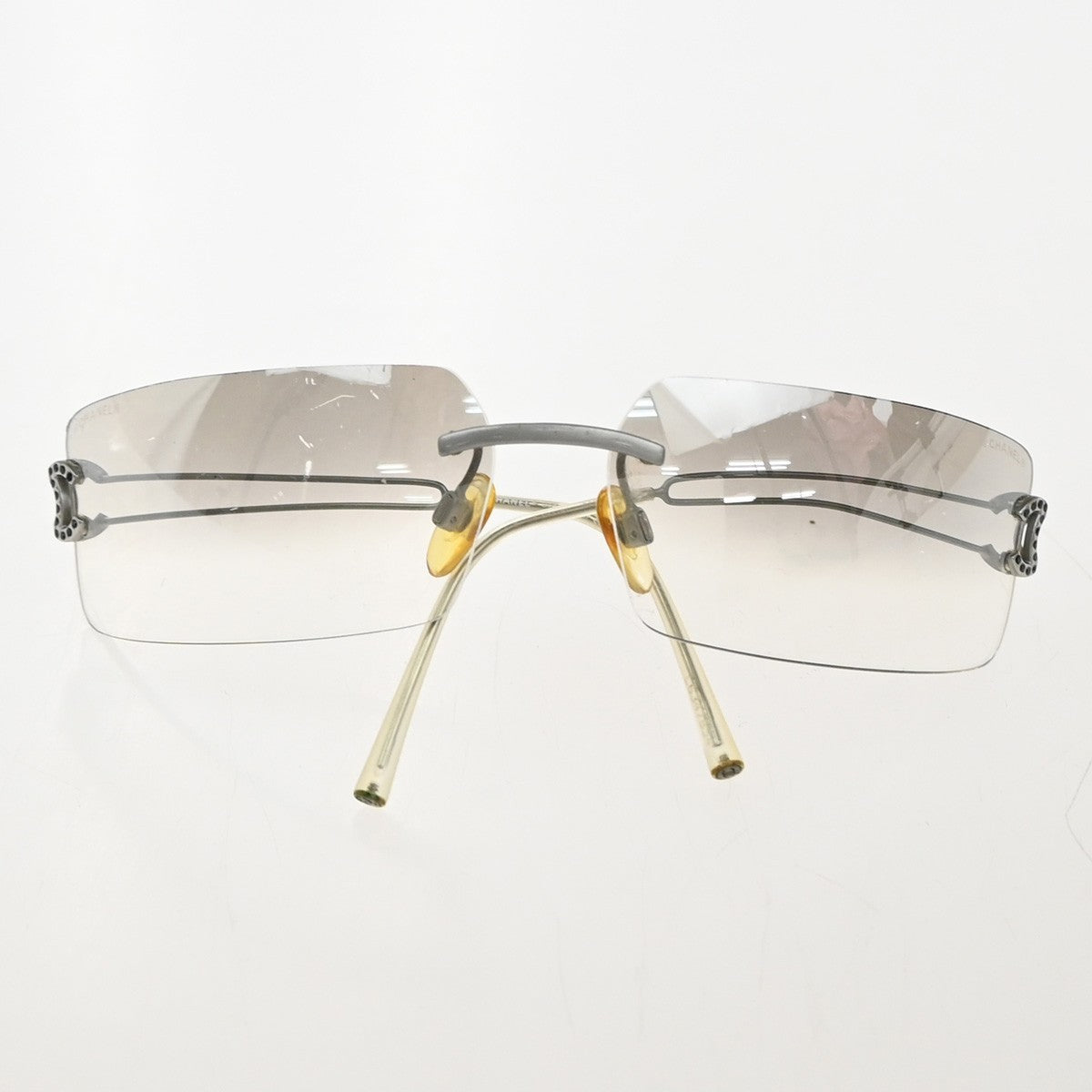 CHANEL CC Logo Rhine Stone Sunglasses Eye Were Plastic Metal Silver 63RL856