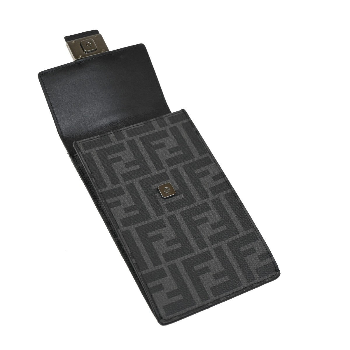 FENDI Logo Zucca Pattern Phone Holder Bag PVC Leather Black Italy 31KB829