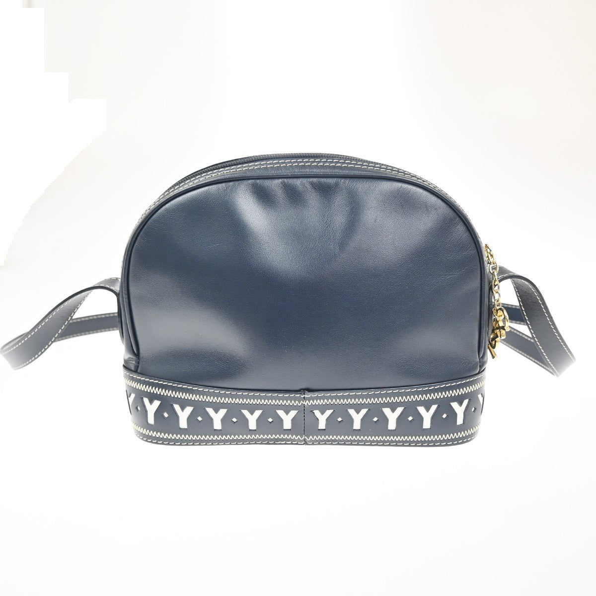 SAINT LAURENT Crossbody Shoulder Bag Leather Navy Blue White GHW France 70TA554