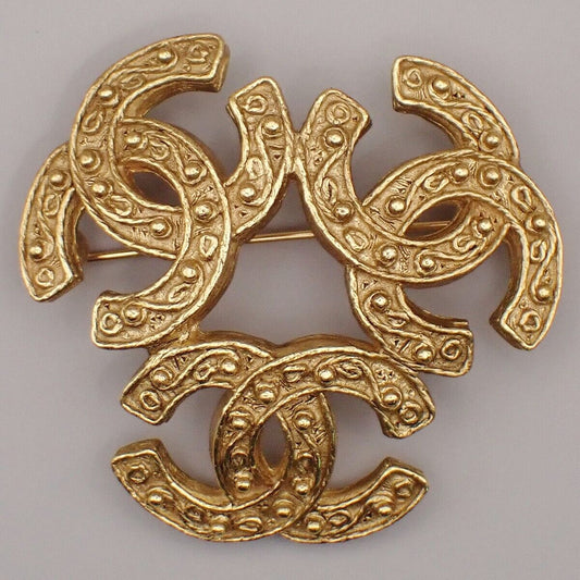 CHANEL Triple CC Logo Pin Brooch 94A Gold France Vintage Accessory 20RJ798