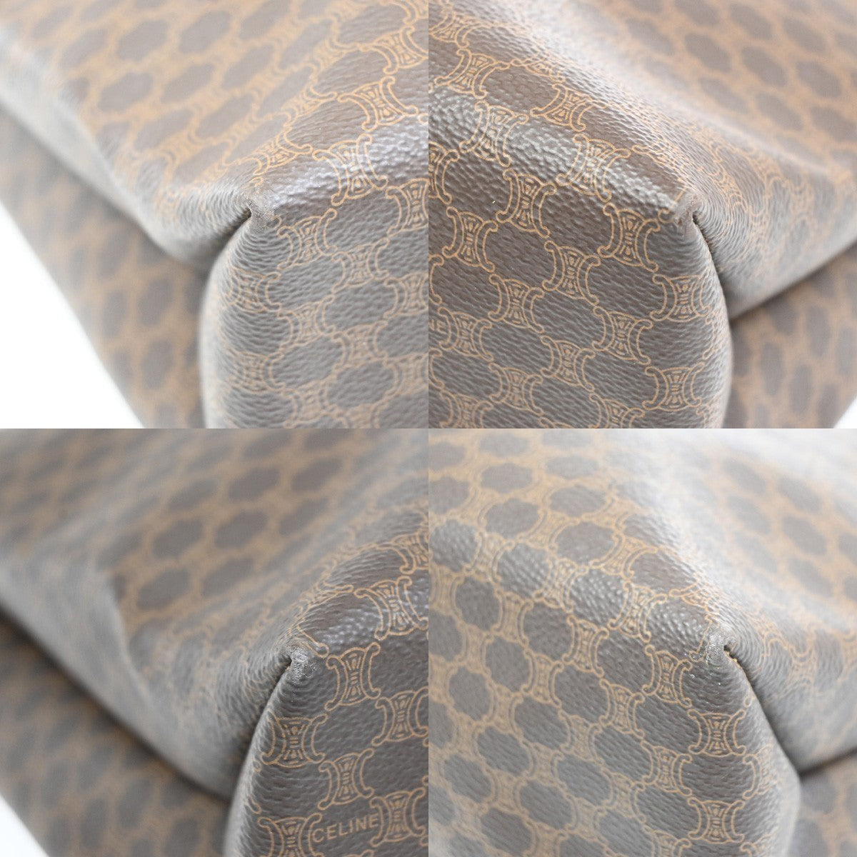 CELINE Logo Macadam Pattern Shoulder Tote Bag PVC Leather Brown GHW 31KC466