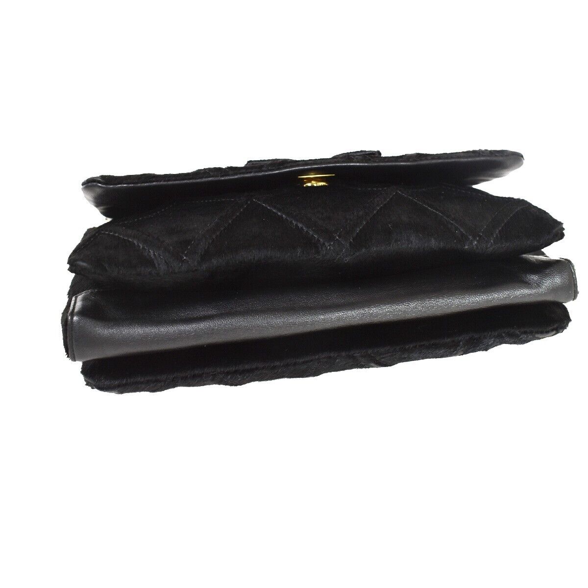 SALVATORE FERRAGAMO Vara Chain Shoulder Bag Fur Leather Black Gold Italy 67GA804