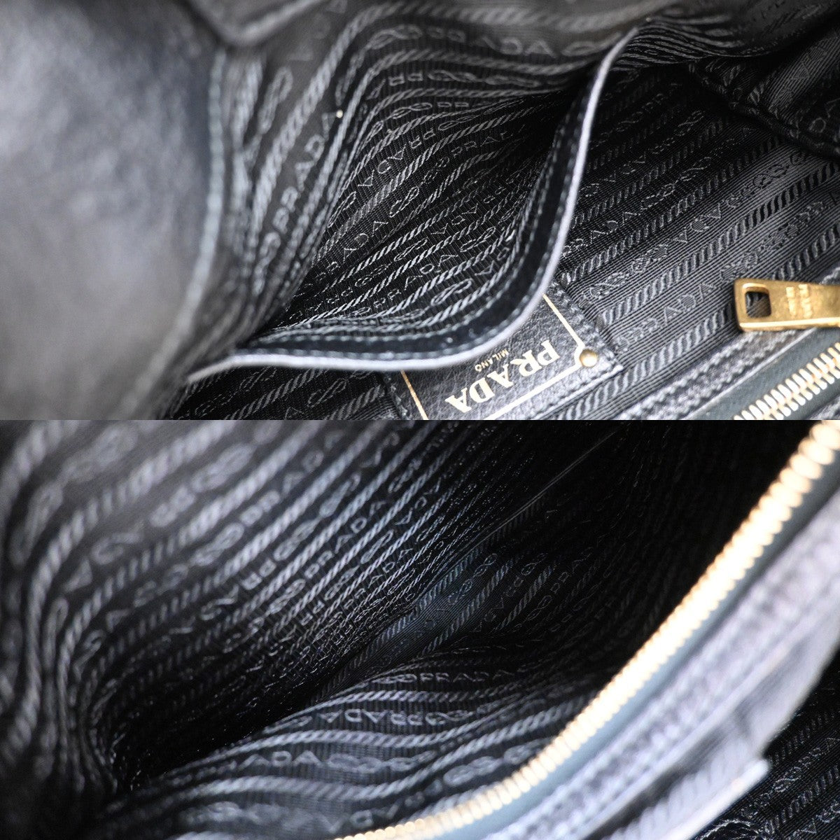 PRADA Logo 2Way Shoulder Hand Bag Vit Daino Leather Black GHW 25RF857