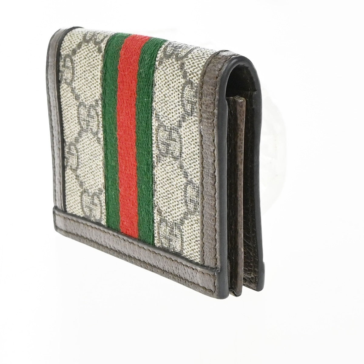 GUCCI Logo GG Pattern Sherry Compact Wallet Supreme Leather Brown 69EG386