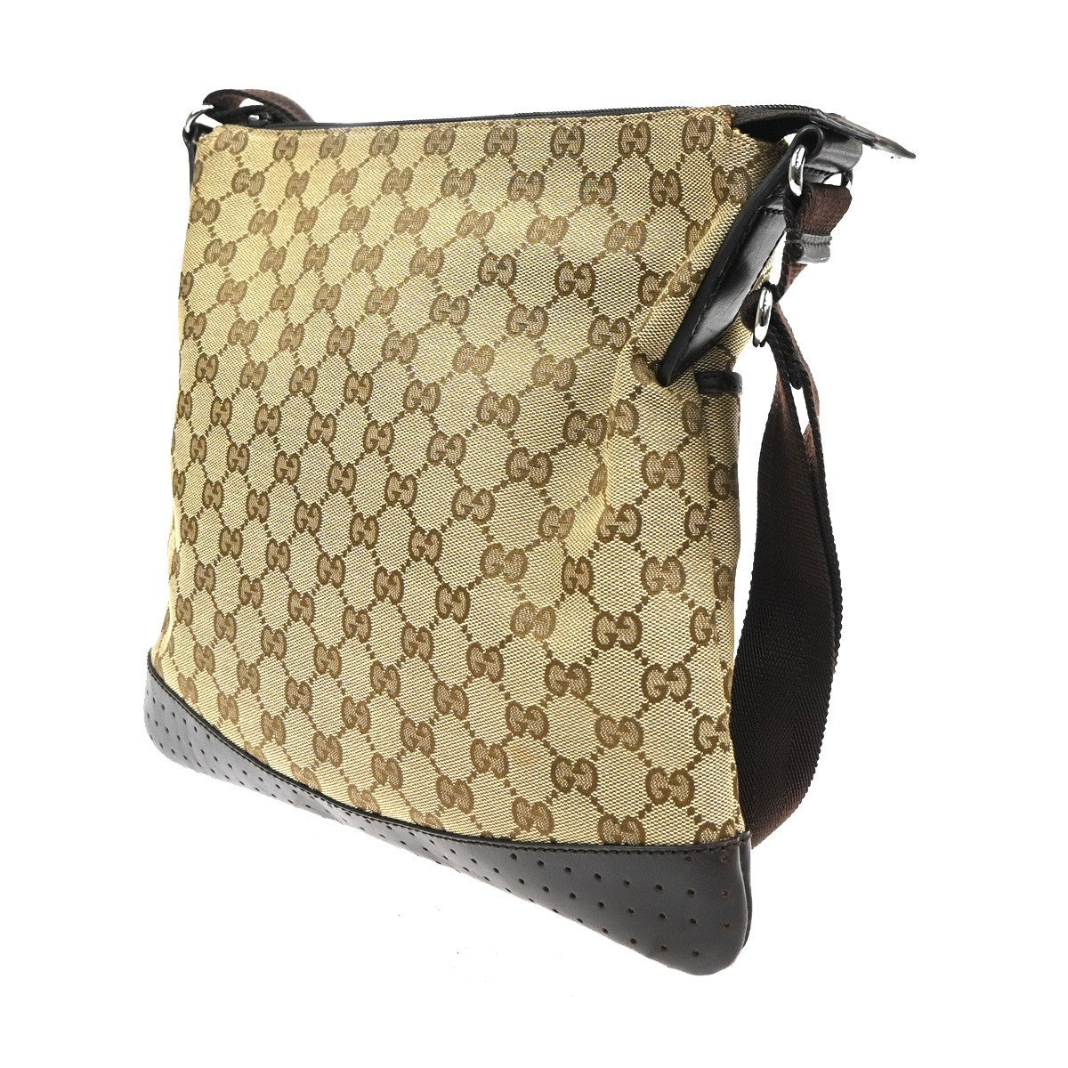 GUCCI Logo GG Crossbody Shoulder Bag Leather Canvas Brown SHW Italy 83KD060