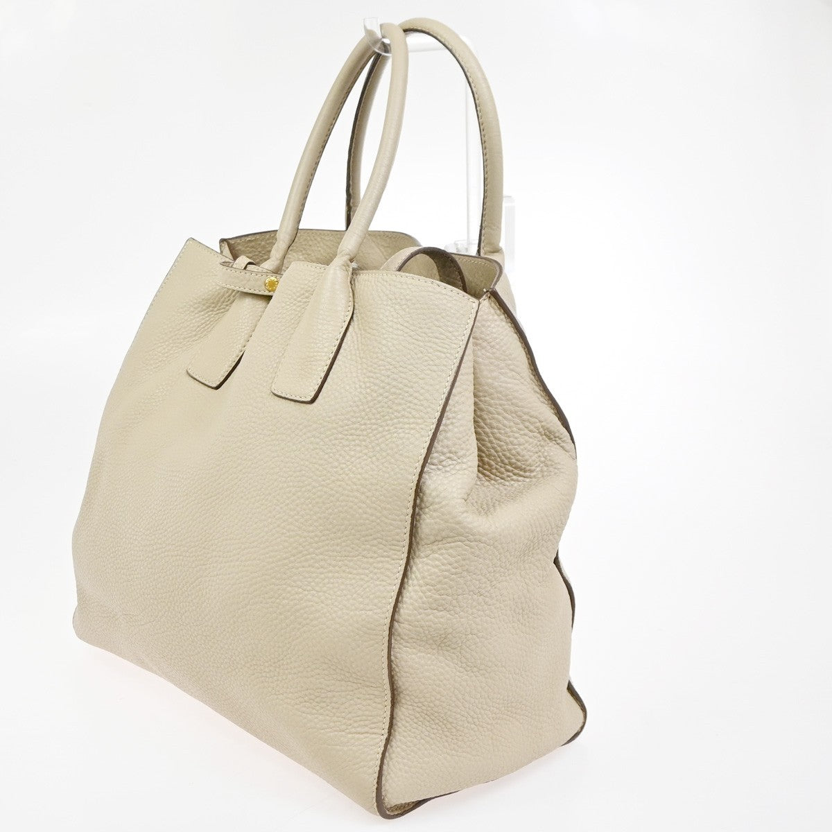PRADA Logo Large 2Way Shoulder Hand Tote Bag Leather Beige GHW Italy 80KC640