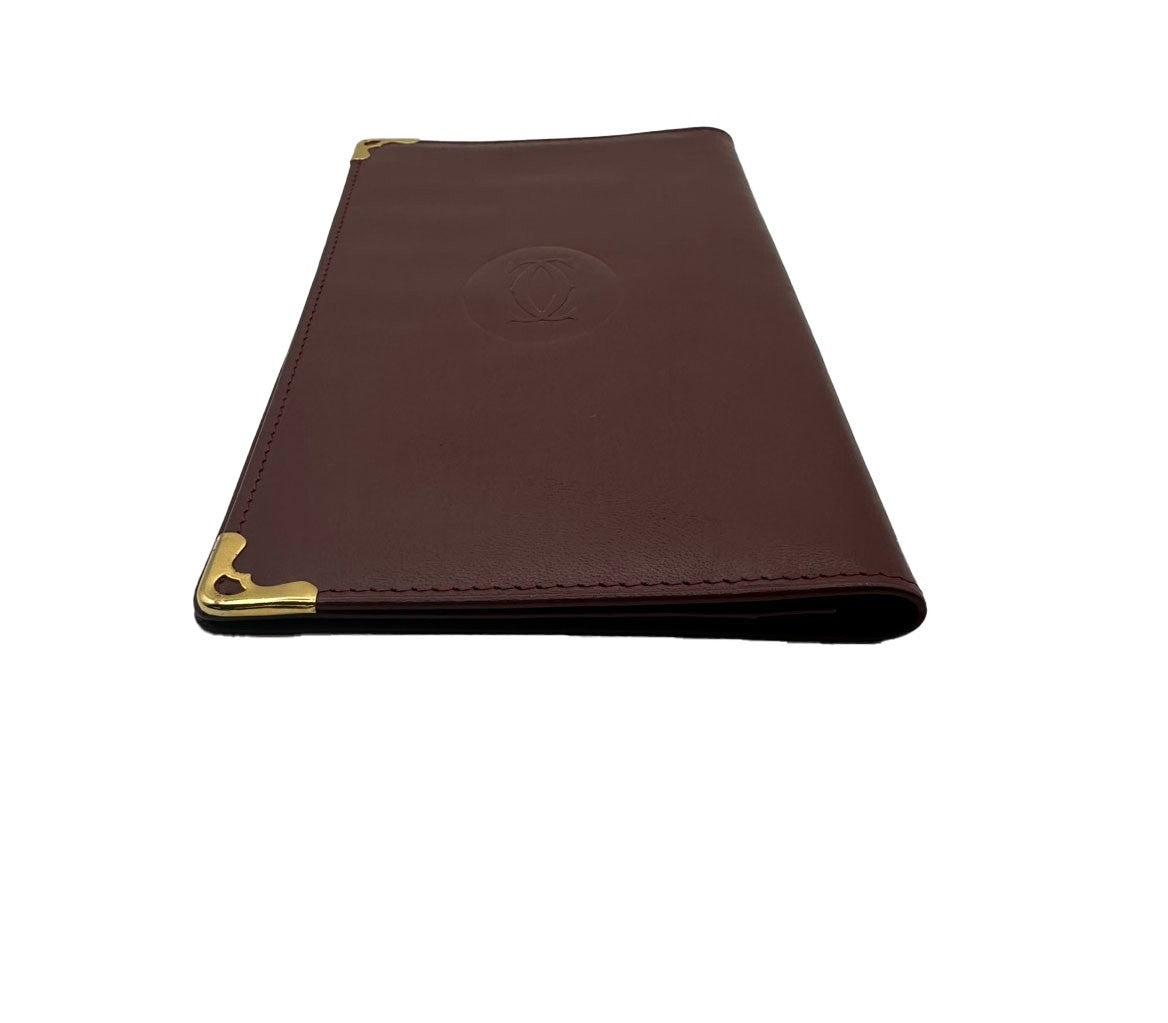 MUST DE CARTIER 2C Logo Bifold Long Wallet Purse Leather Red GHW 01KD061
