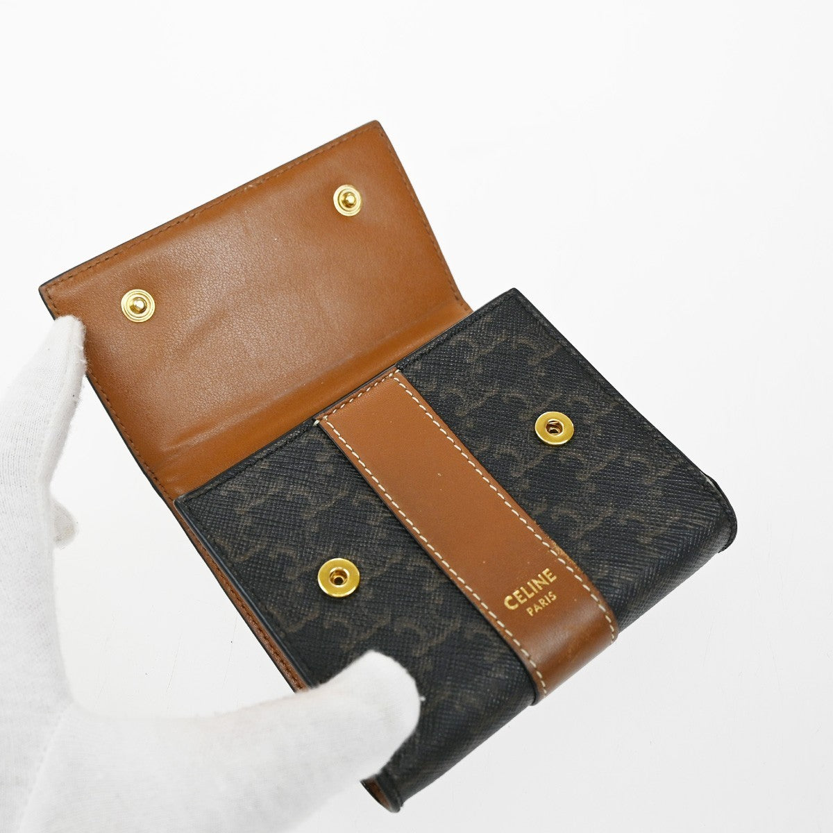 CELINE Logo Macadam Pattern Bifold Wallet PVC Leather Brown Italy 68KP019